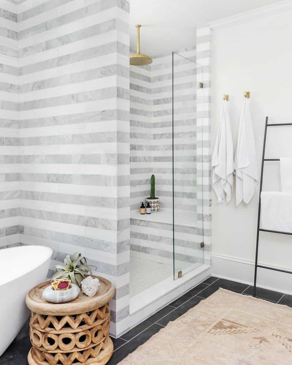 tiled showers with accent strips