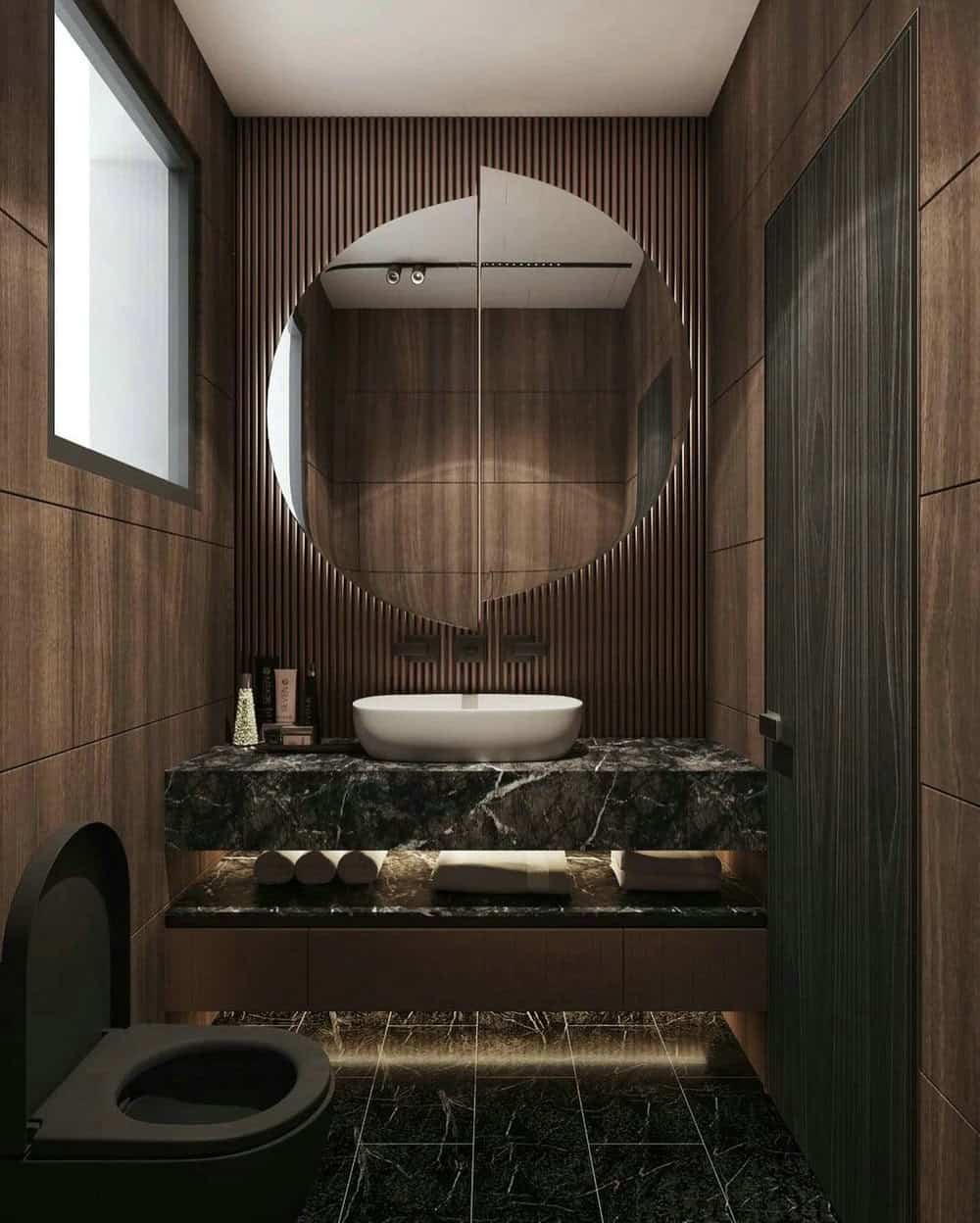 dark marble bathroom