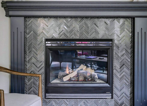 herringbone fireplace tile