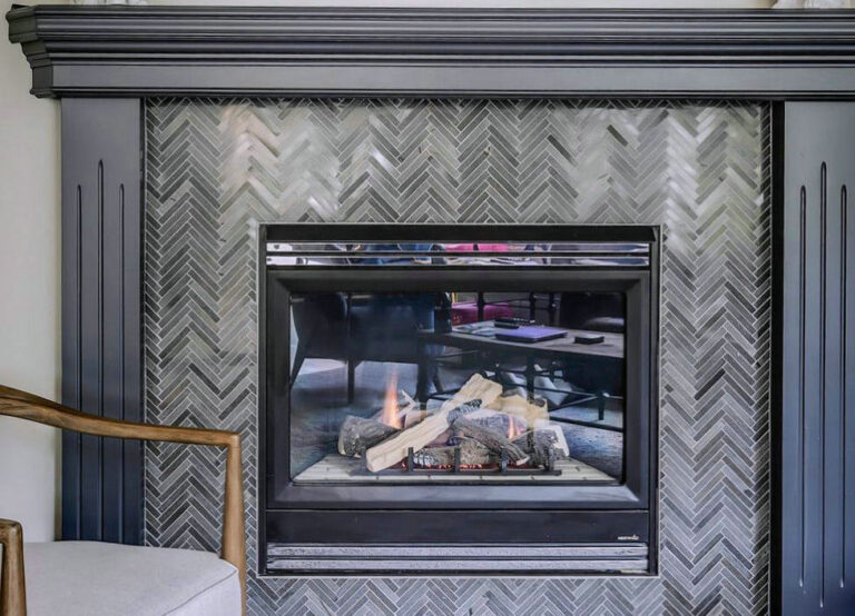 herringbone fireplace tile