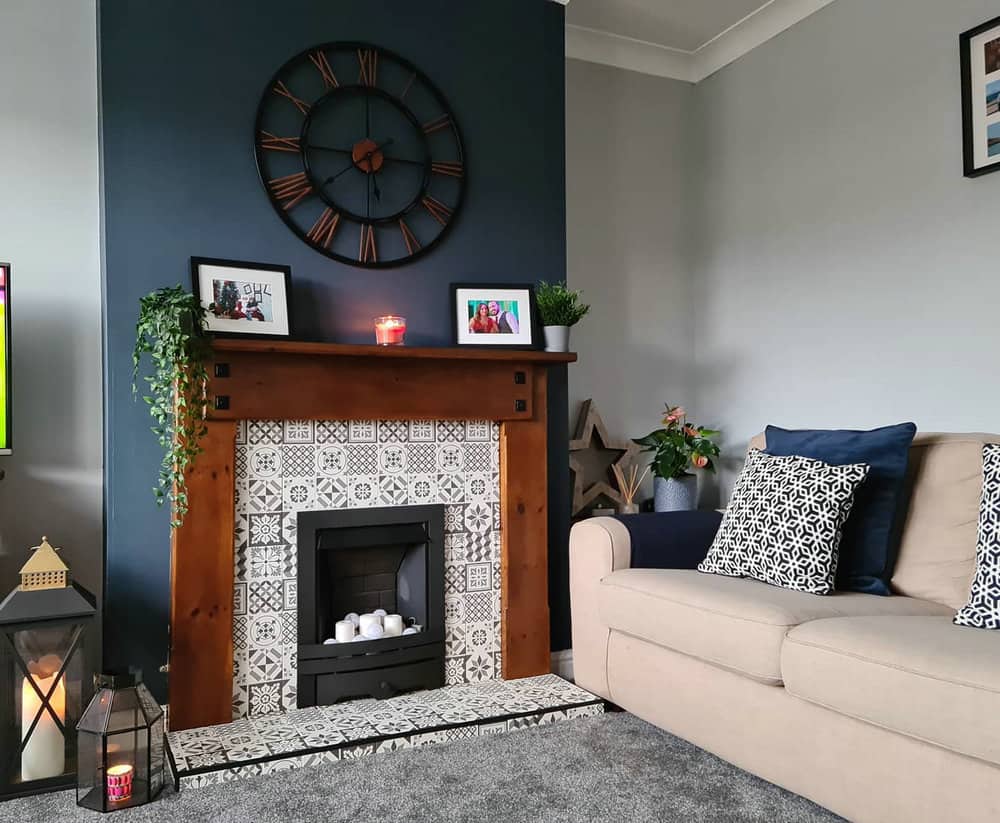 dark blue fireplace