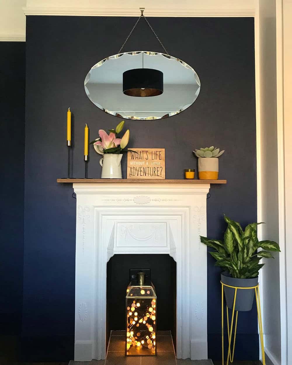 blue fireplace