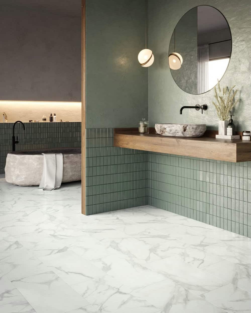 sage green and grey bathroom