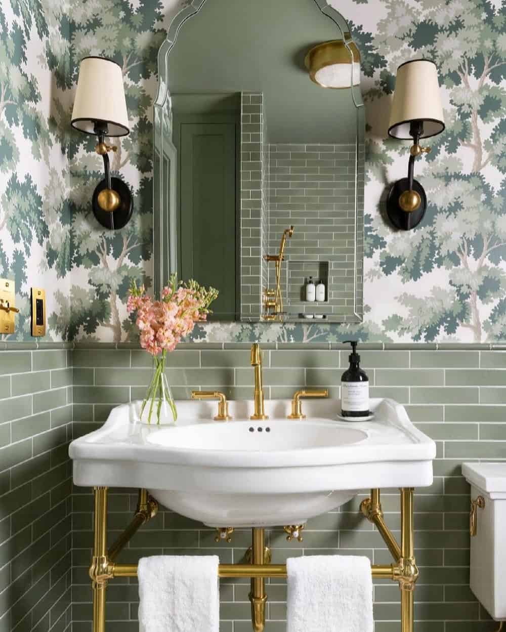 sage green and white bathroom