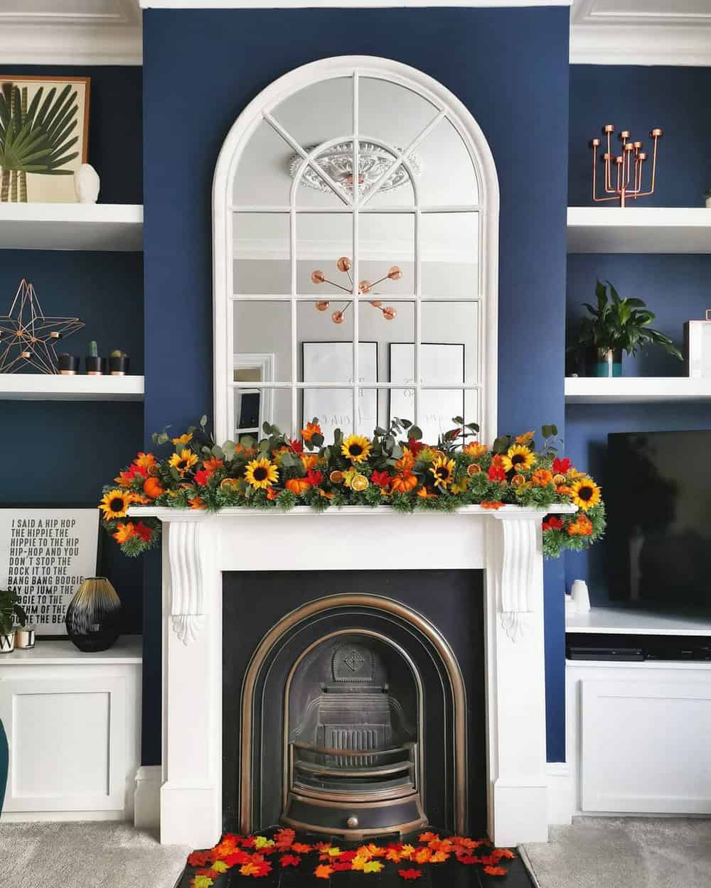 navy blue fireplace tv stand