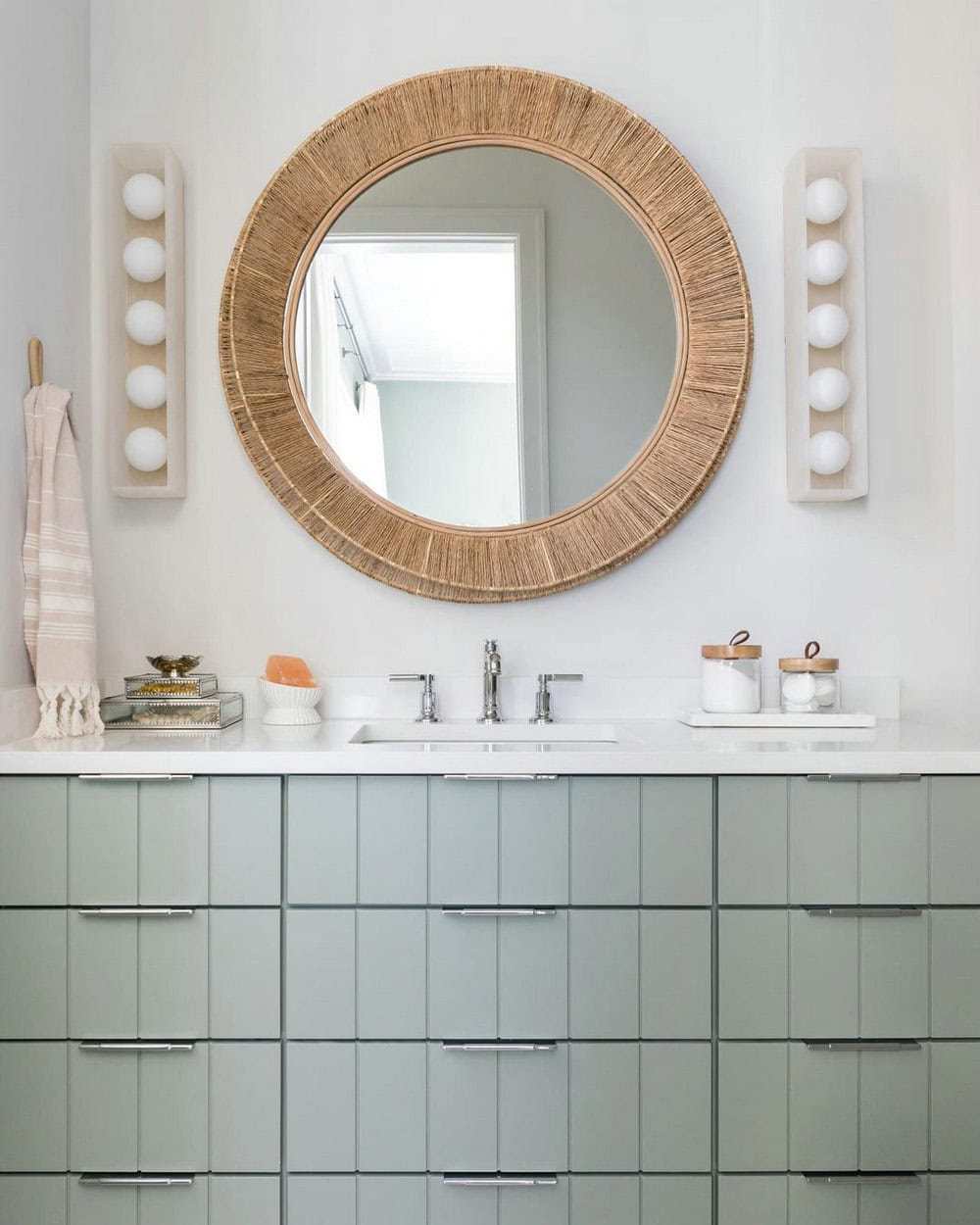 sage green and black bathroom