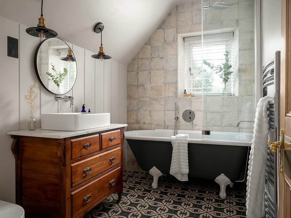 modern farmhouse tile bathroom