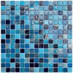 Iridescent blue glass mosaic tile square pattern for pools
