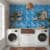 Azure blue glass tile backsplash in a modern laundry room