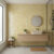 Iridescent penny tile accent wall behind a modern bathroom floating vanity