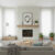 Living room fireplace featuring Perla mother of pearl tile backsplash