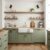 Iridescent white mother of pearl penny tile in a rustic kitchen