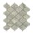 Elegant white marble Moroccan tile with gray veining and black grout lines.