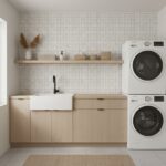 White textured tile wall with small square pattern.