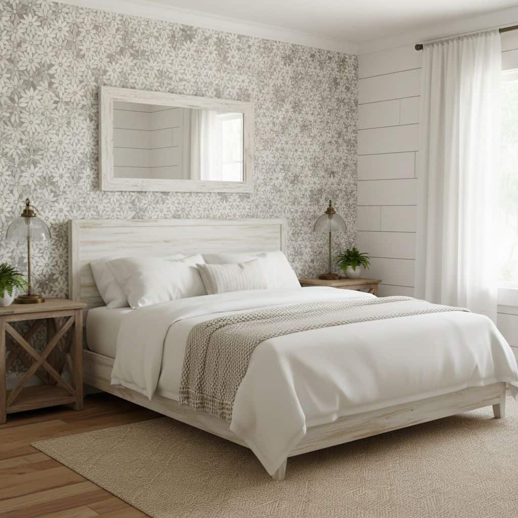 White ceramic tile with floral pattern, smooth texture, and glossy finish.
