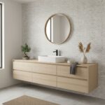 White hexagon tiles with subtle texture, creating a contemporary and elegant look.