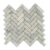 Elegant white marble herringbone tile with subtle gray veining, smooth texture, and polished finish.