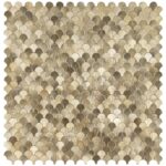 Decorative peel and stick tile wall design in neutral tones.