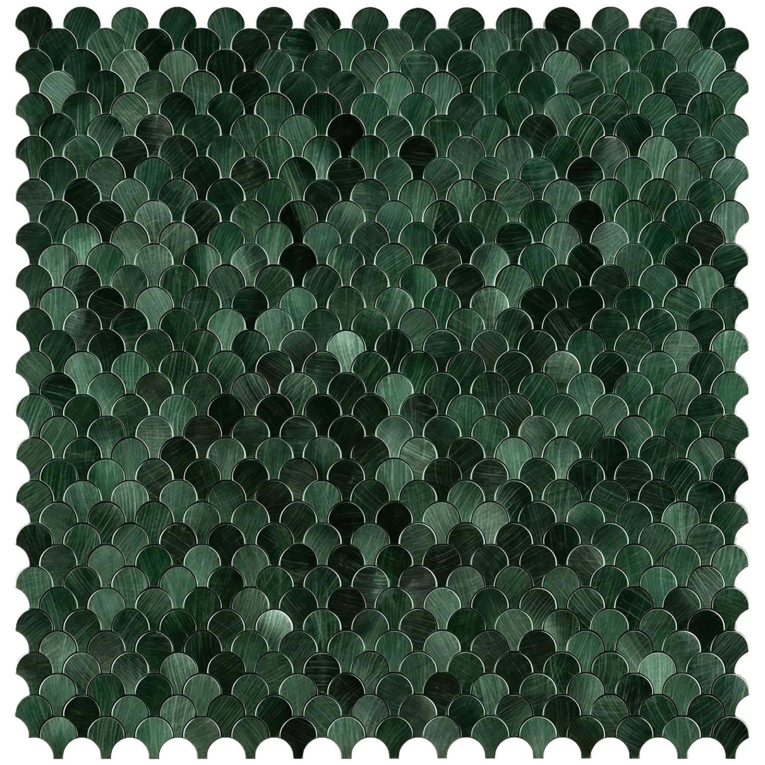 Green peel and stick wall tile for easy home decor updates.