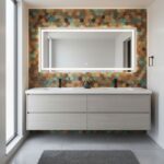 Mirror with Hexagon Peel and Stick Tile Backsplash.