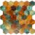 Hexagon peel and stick tile with distressed, weathered finish in warm tones.