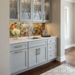 Removable peel and stick wall tile backsplash with colorful hexagon pattern in modern kitchen setting.