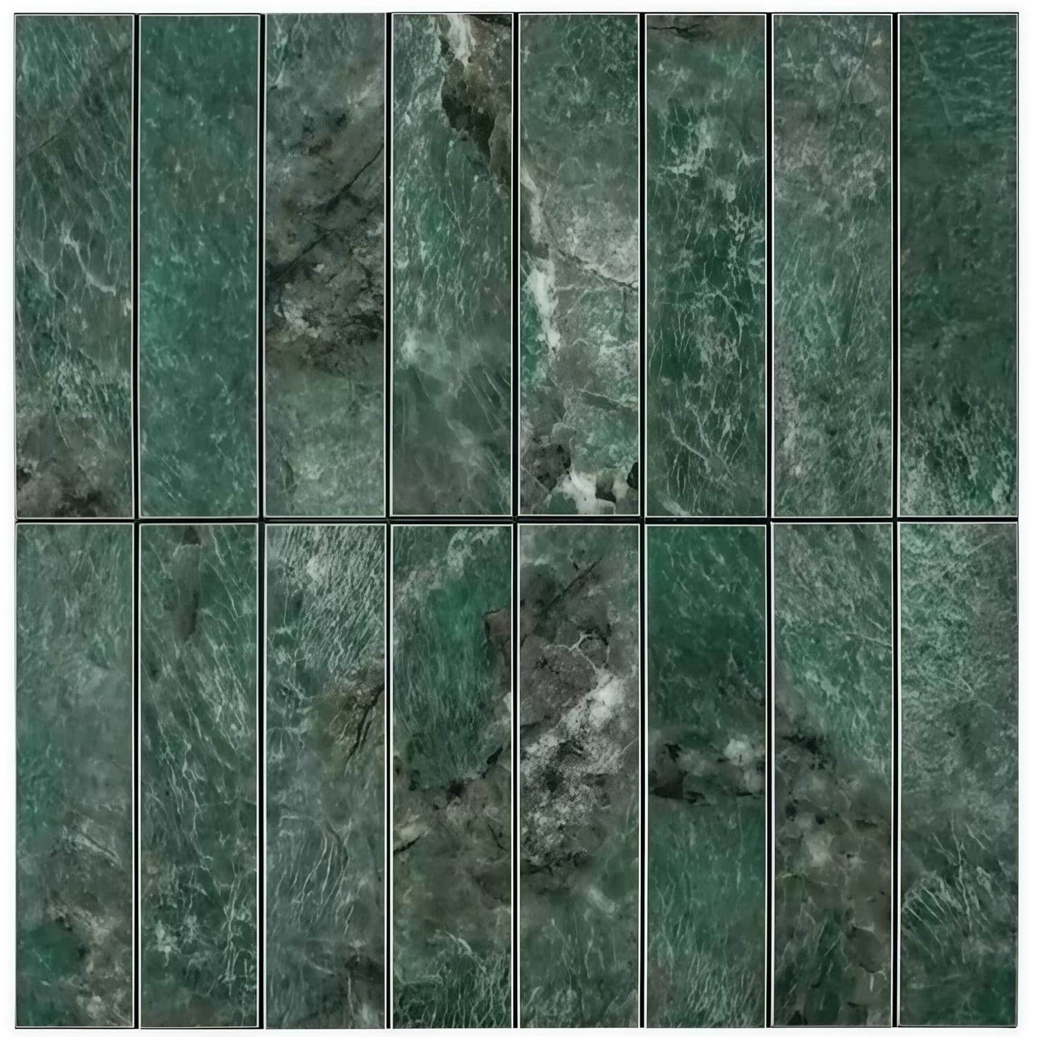 Green marble peel and stick wall tile with natural stone appearance.