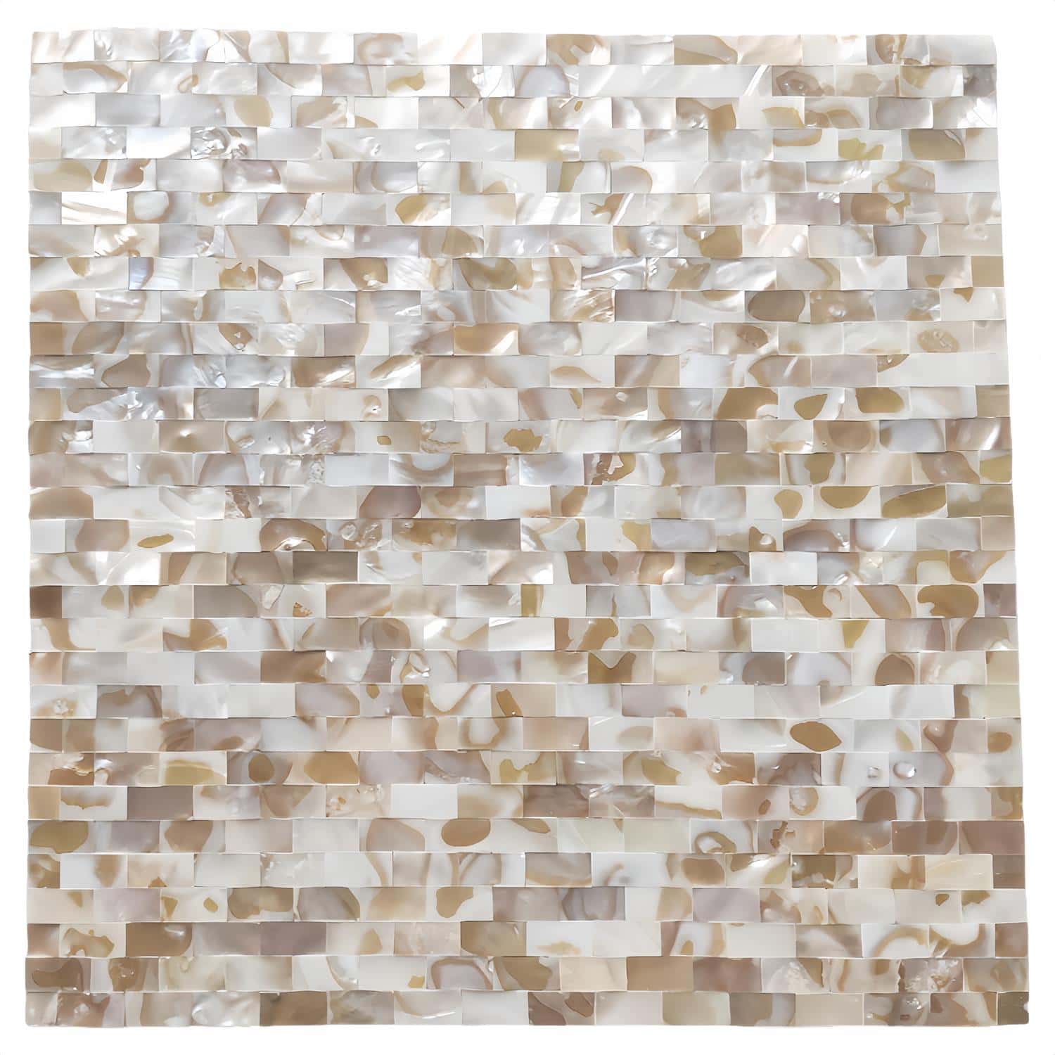 Beautiful oyster shell tile with iridescent pearl finish for elegant interior decor.