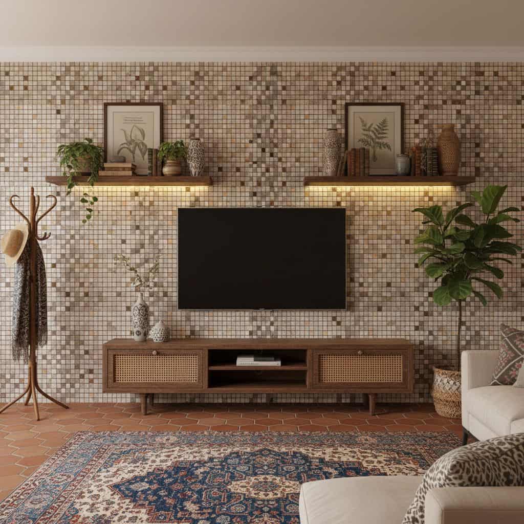 Brushed Bronze Metal Mosaic Peel and Stick Wall Tiles Entryway Design