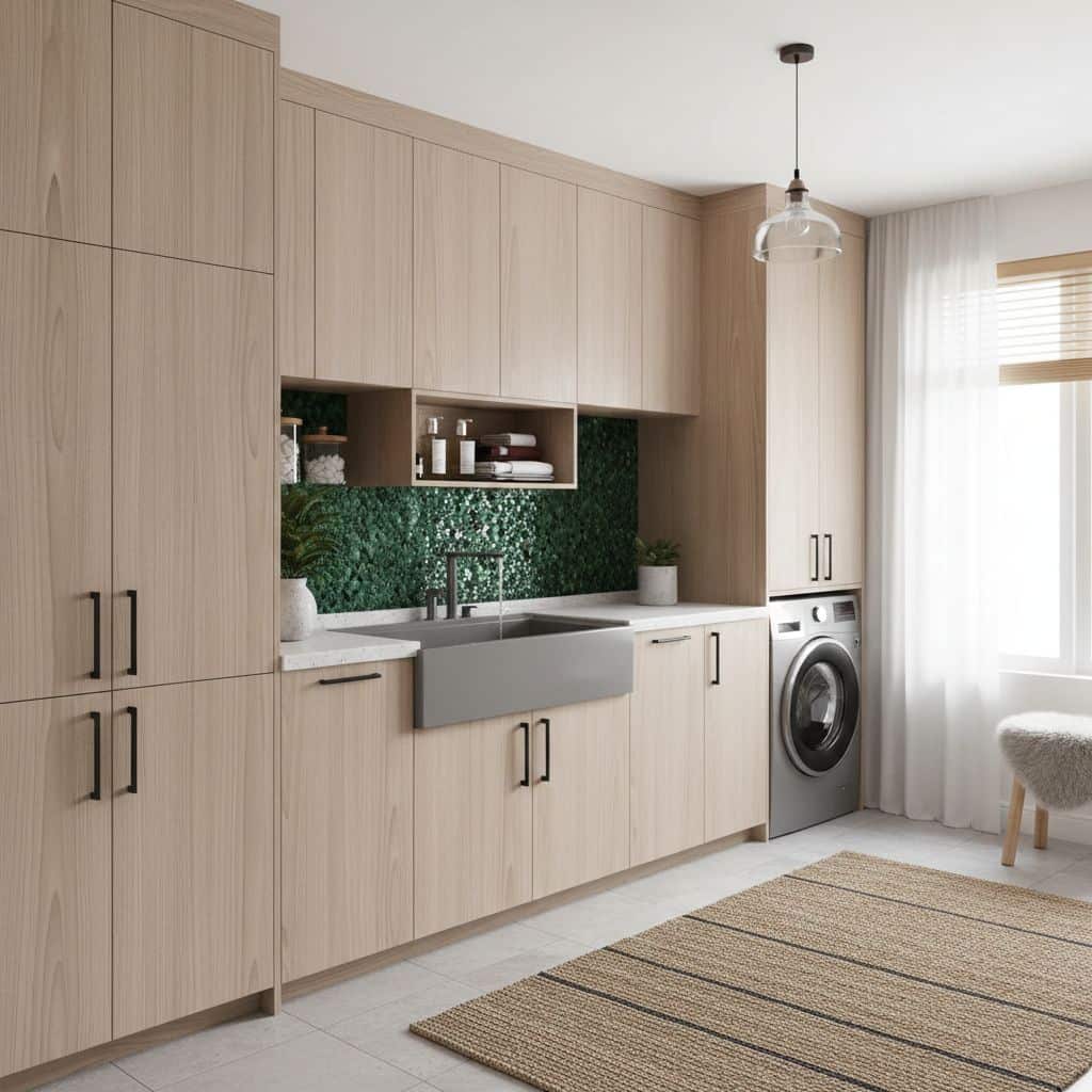 Image of a modern kitchen with peel and stick tile backsplash behind the sink.