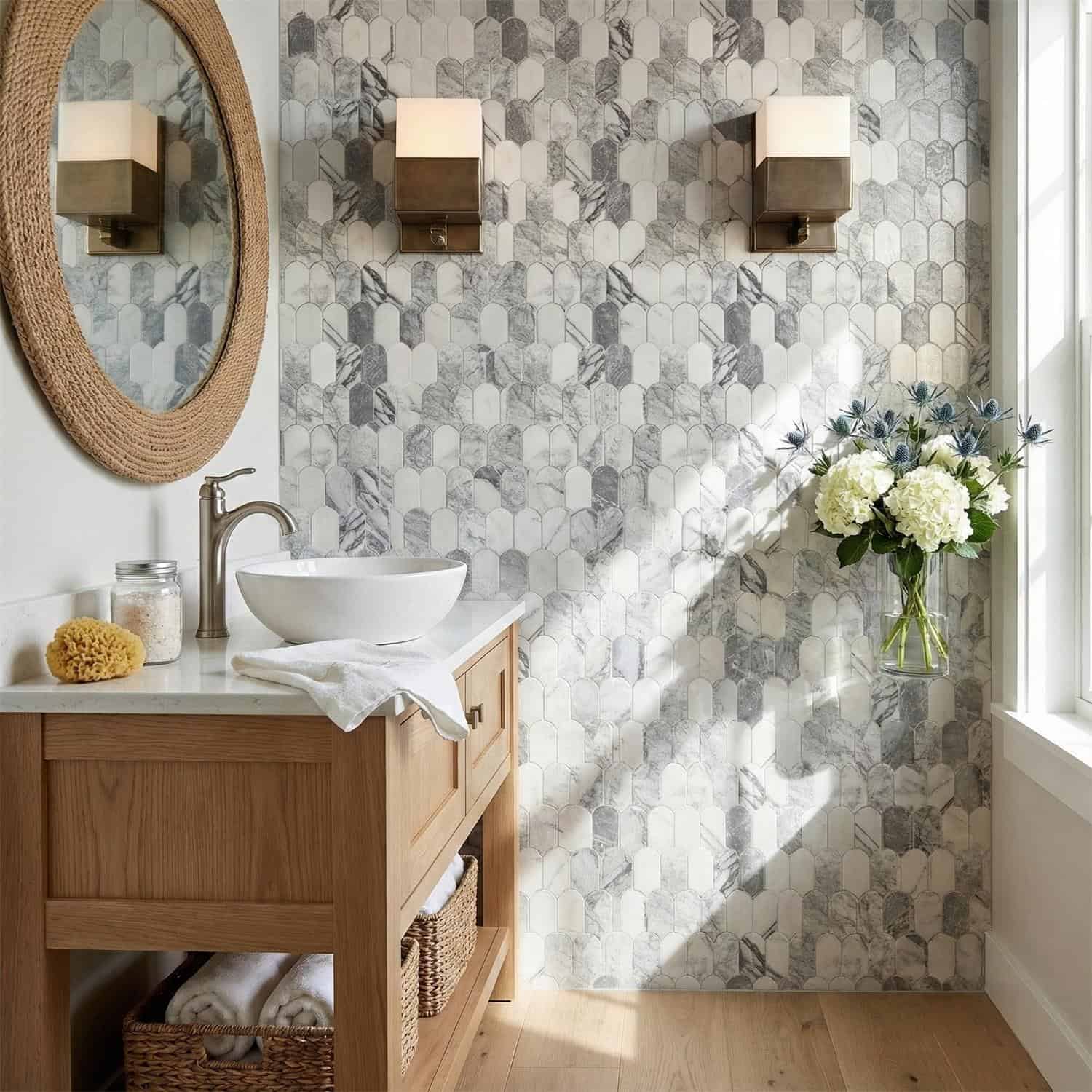Describe tile color, texture, and.