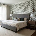 Gray and white textured wall tile with geometric design, suitable for bedroom accent walls.