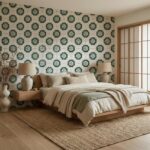 Decorative ceramic tile with floral pattern in shades of green and cream.