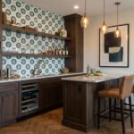 Decorative geometric patterned tile in shades of blue and white with a matte finish.