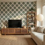 Decorative ceramic tiles with a floral pattern in shades of green and cream.