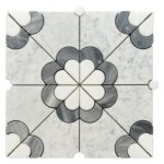 Elegant marble and onyx geometric patterned tile with black accents.