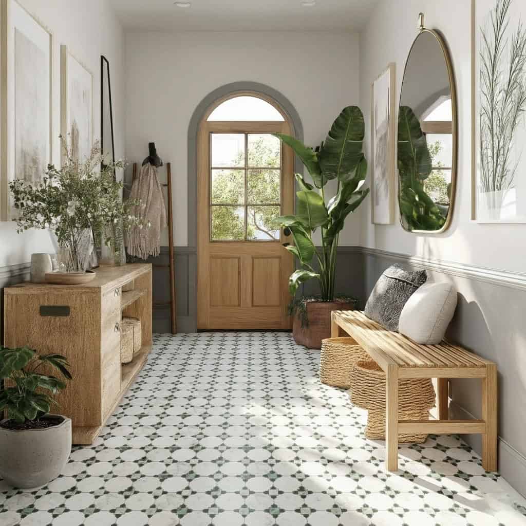 Describe tile color, texture, and.