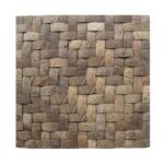 Natural brown wooden mosaic tile with a textured, interwoven pattern.