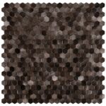 Dark brown hexagon wood tiles arranged in a honeycomb pattern for wall or backsplash design.