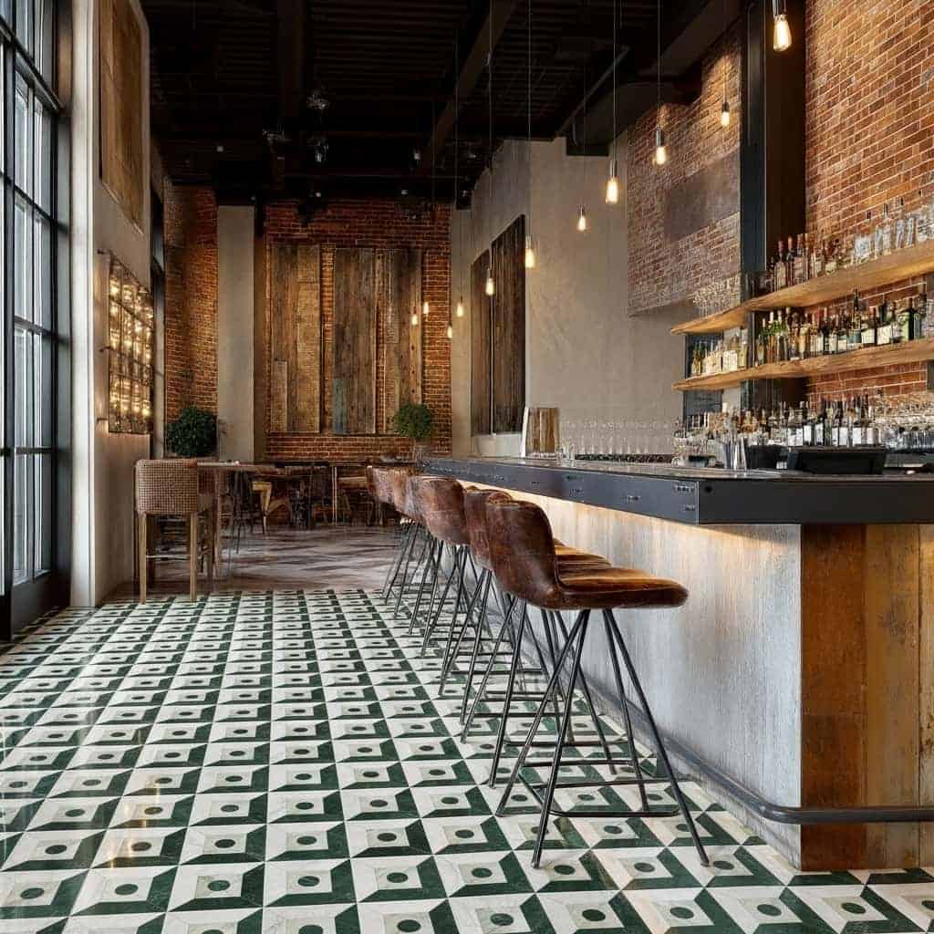 Describe tile color, texture, and.