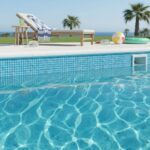 Poolside glass tile for a vibrant, modern look.