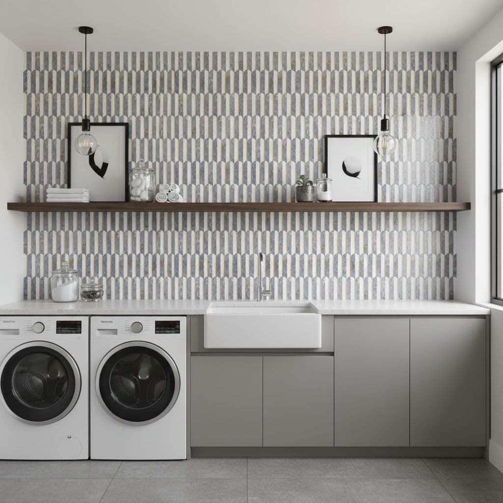 Laundry Room Backsplash Blue Grey Marble Peel And Stick Tile