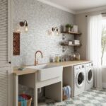 Bright white hexagon tiles with a matte finish, creating a clean and modern look.