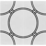 Black and white ceramic tile with a circular geometric design.