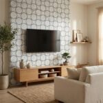 Light gray textured ceramic tile with circular design.