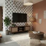 Geometric patterned wall tile in black and white, with a textured matte finish, perfect for contemporary interior decor.