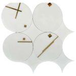 Elegant white ceramic clocks with gold hands and square details, minimalist design, smooth texture, and sleek appearance.