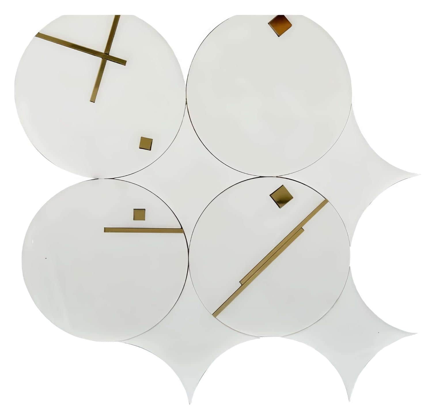 Elegant white ceramic clocks with gold hands and square details, minimalist design, smooth texture, and sleek appearance.
