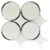 A decorative mirror mosaic featuring white tiles with black mosaic borders, arranged in a circular pattern with star-shaped a.