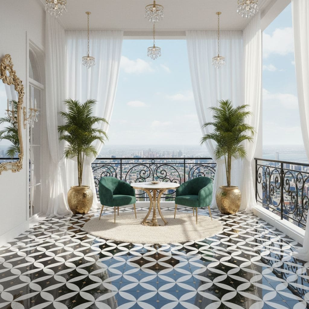 Elegant black and white patterned ceramic tiles with a glossy finish.